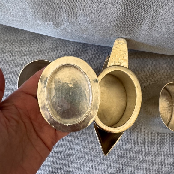 Michael Aram Silver plated Hammered Coffee / Teapot Sugar Bowl & Creamer - Picture 9 of 13